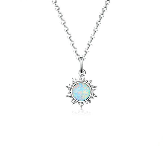 925 Sterling Silver White Opal Sun Necklace - TEA LU SHOP
