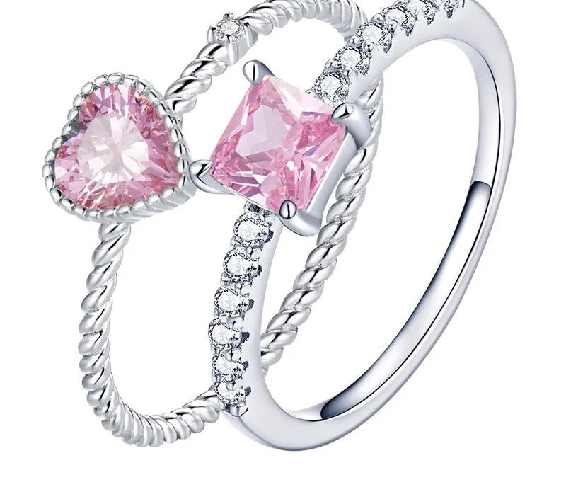 925 Sterling Silver Pink Love CZ Ring - TEA LU SHOP