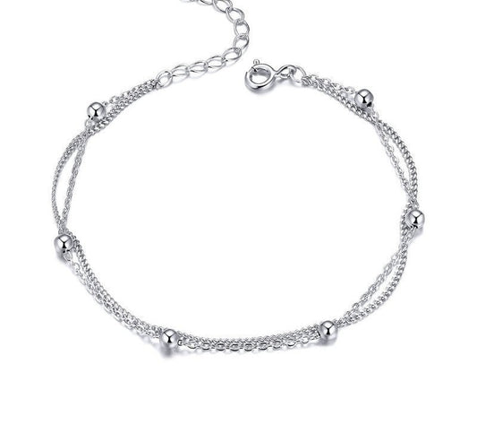 925 Sterling Silver Double Layers  Chain Bracelet - TEA LU SHOP