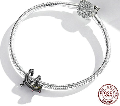 925 Sterling Silver Cartoon Black Cat Charms - TEA LU SHOP