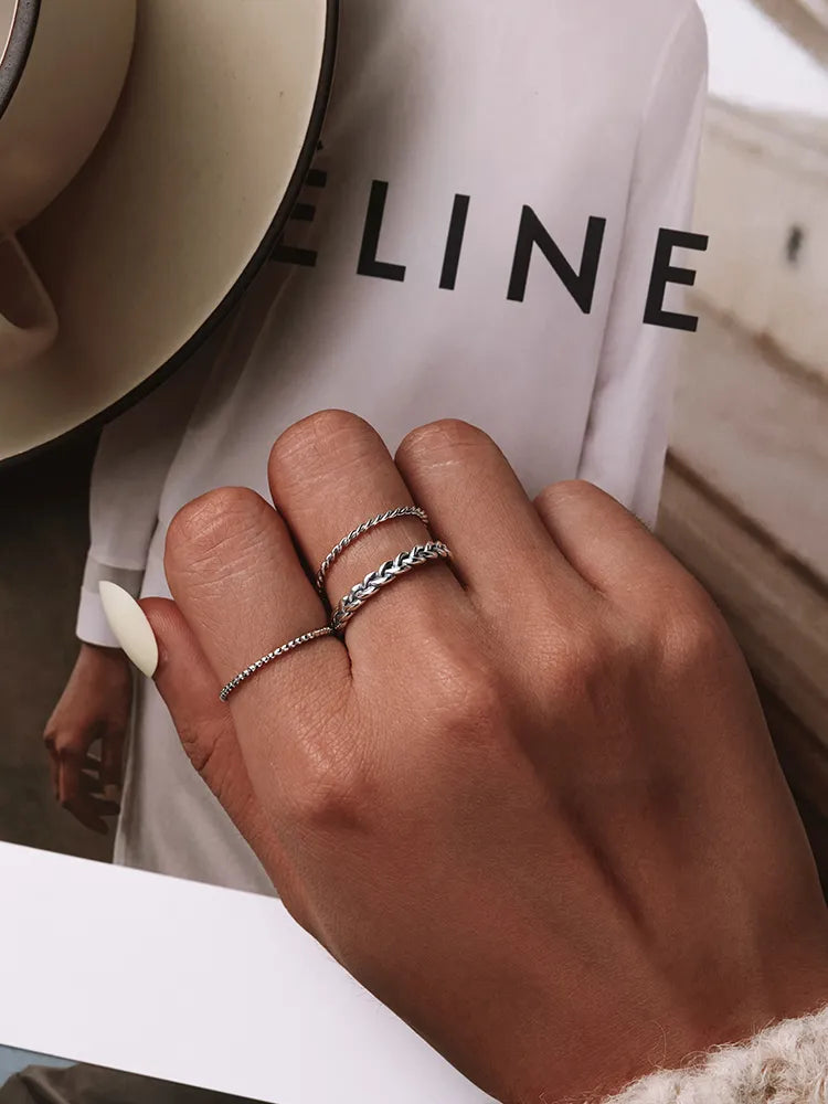 925 Sterling Silver Twisted Texture Ring - TEA LU SHOP
