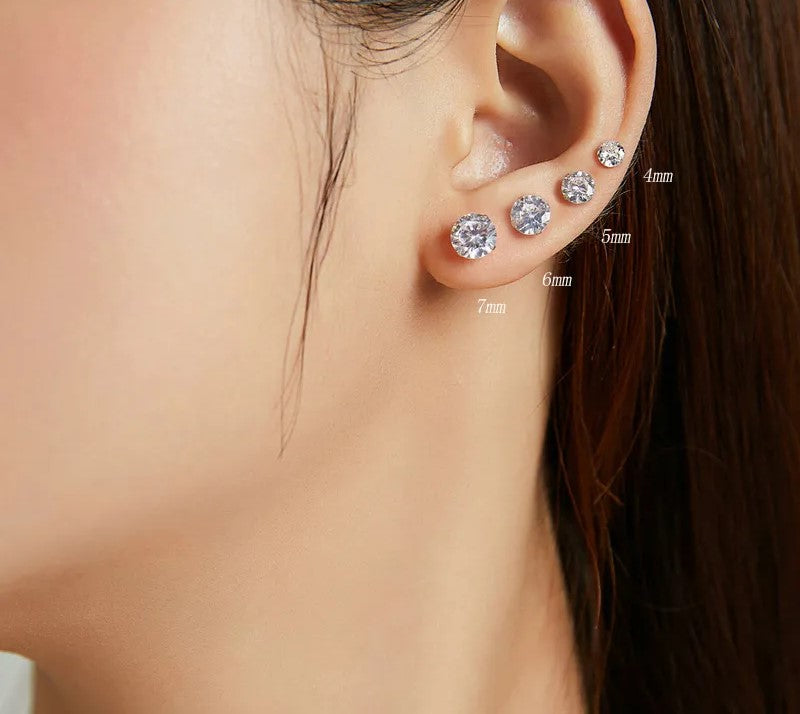 925 Sterling Silver Zirconia Stud Earrings - TEA LU SHOP