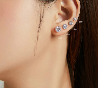 925 Sterling Silver Zirconia Stud Earrings - TEA LU SHOP