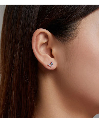 925 Sterling Silver Colorful Zircon Dragonfly Stud Earrings - TEA LU SHOP