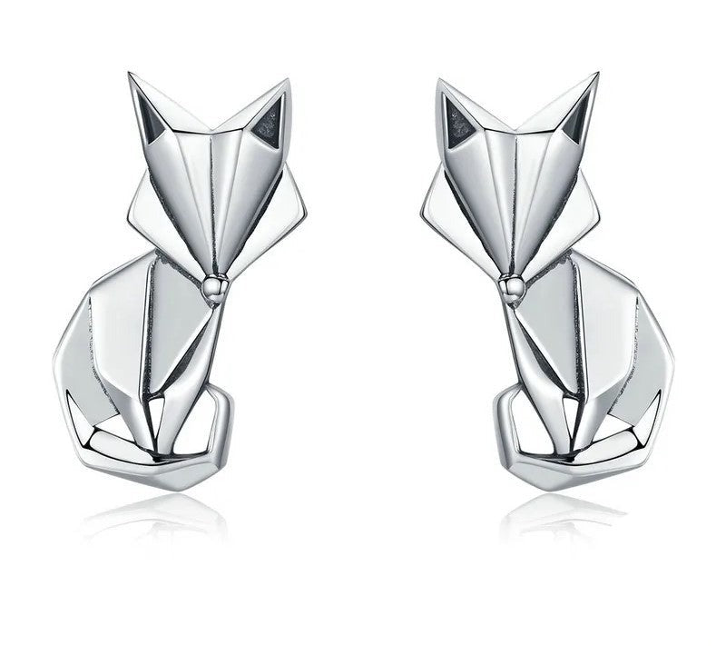 925 Sterling Silver Fox Animal Stud Earrings - TEA LU SHOP
