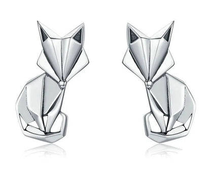 925 Sterling Silver Fox Animal Stud Earrings - TEA LU SHOP