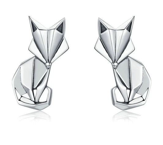 925 Sterling Silver Fox Animal Stud Earrings - TEA LU SHOP