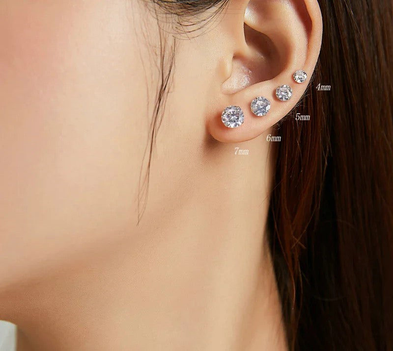 925 Sterling Silver Clear Cubic Zircon Stud Earrings - TEA LU SHOP