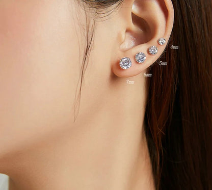 925 Sterling Silver Clear Cubic Zircon Stud Earrings - TEA LU SHOP