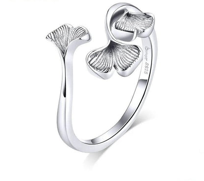 925 Sterling Silver Ginkgo Leaf Ring - TEA LU SHOP