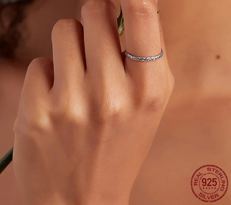 925 Sterling Silver Vintage Minimalist Ring - TEA LU SHOP