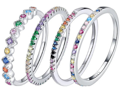 925 Sterling Silver Rainbow CZ Simple Ring - TEA LU SHOP