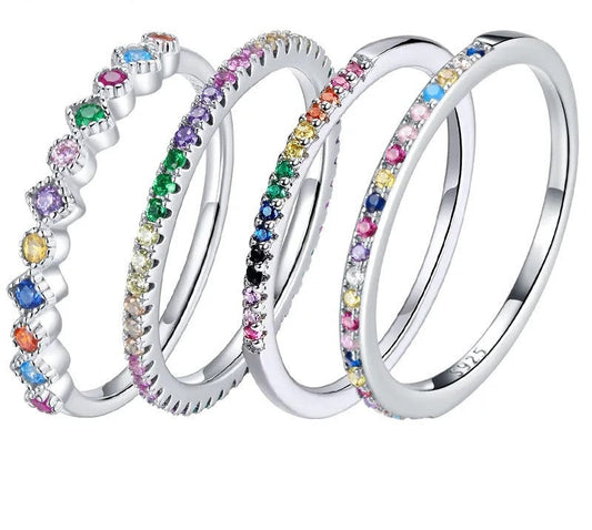 925 Sterling Silver Rainbow CZ Simple Ring - TEA LU SHOP