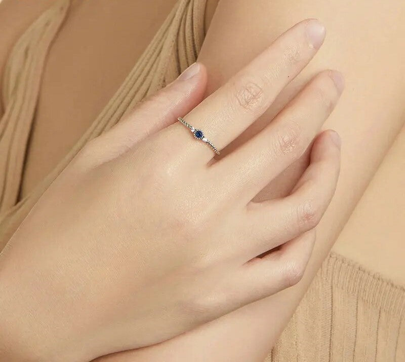 925 Sterling Silver Blue Zircon Ring - TEA LU SHOP