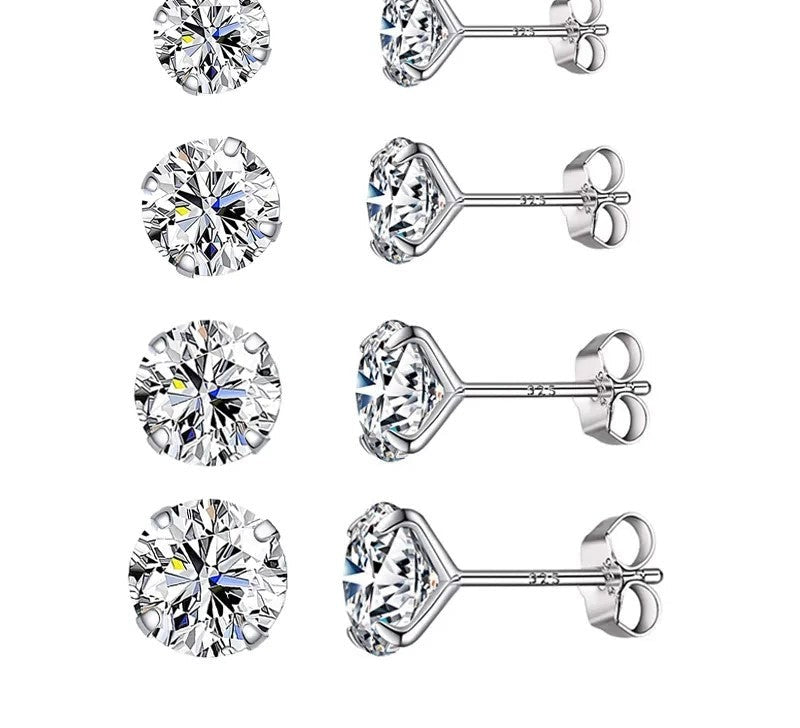 925 Sterling Silver Clear Cubic Zircon Stud Earrings - TEA LU SHOP