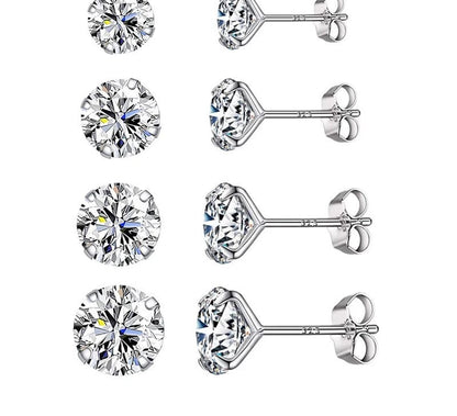925 Sterling Silver Clear Cubic Zircon Stud Earrings - TEA LU SHOP