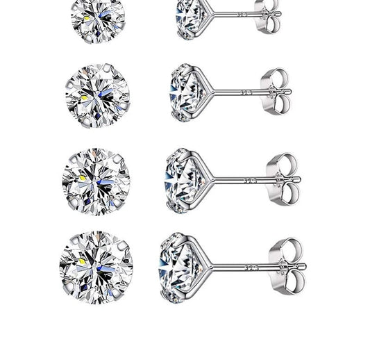 925 Sterling Silver Clear Cubic Zircon Stud Earrings - TEA LU SHOP