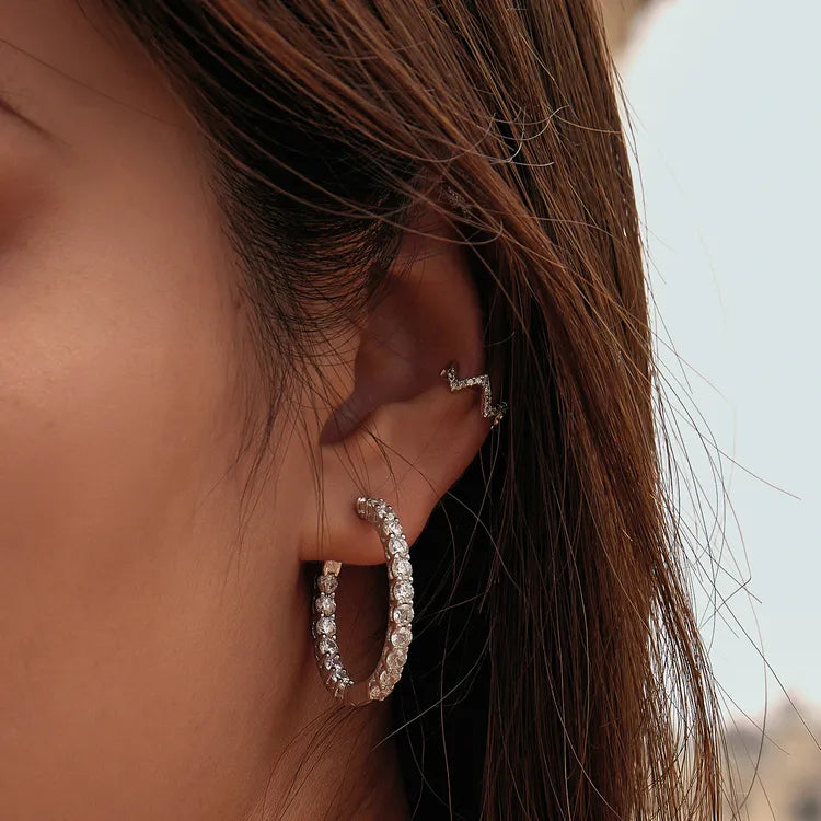 925 Sterling Silver Circle Zircon Earrings - TEA LU SHOP