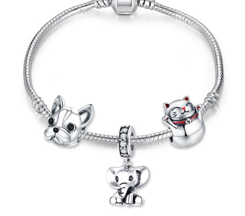925 Sterling Silver Elephant Pendant Bracelet - TEA LU SHOP