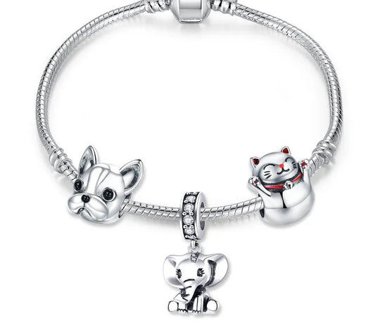 925 Sterling Silver Elephant Pendant Bracelet - TEA LU SHOP