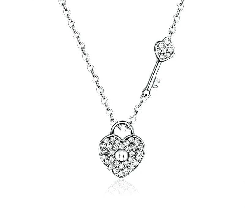 925 Sterling Silver Love Heart Lock & Necklace - TEA LU SHOP