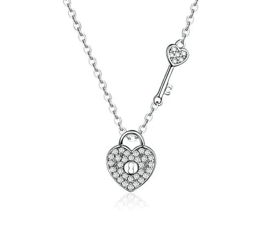 925 Sterling Silver Love Heart Lock & Necklace - TEA LU SHOP