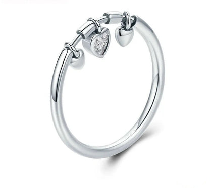 925 Sterling Silver Glittering Heart Ring - TEA LU SHOP