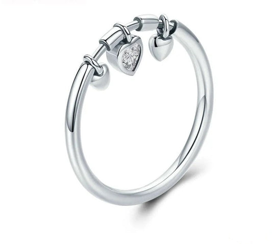 925 Sterling Silver Glittering Heart Ring - TEA LU SHOP