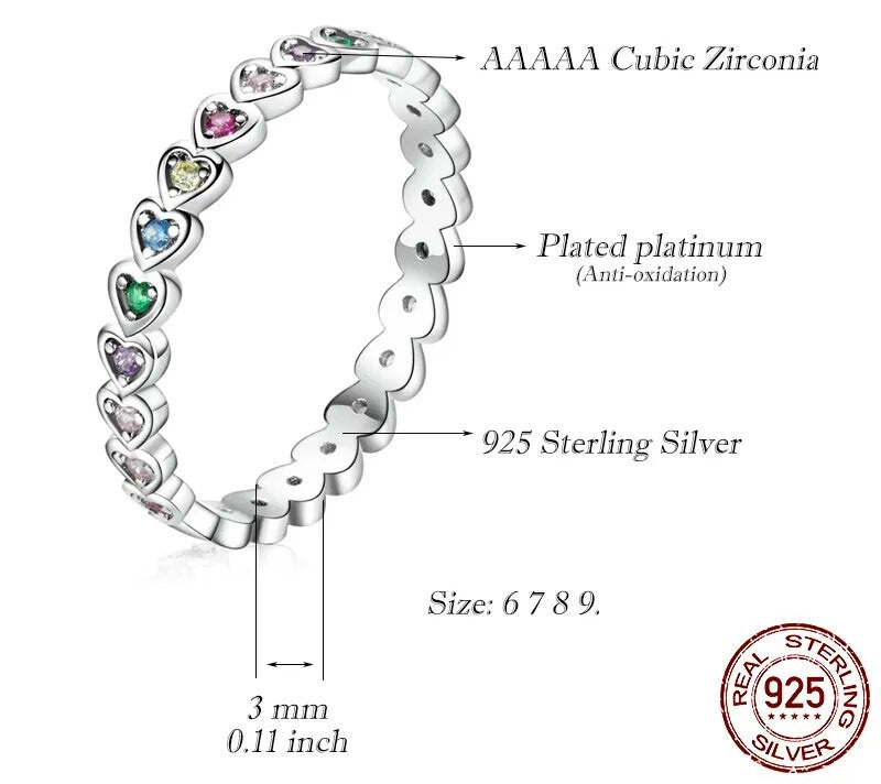 925 Sterling Silver Rainbow Love Ring - TEA LU SHOP