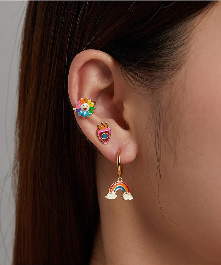 925 Sterling Silver Enamel Rainbow Earrings - TEA LU SHOP