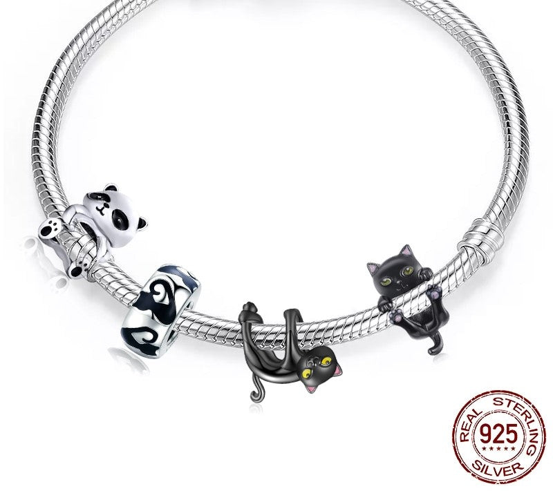 925 Sterling Silver Cartoon Black Cat Charms - TEA LU SHOP