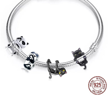 925 Sterling Silver Cartoon Black Cat Charms - TEA LU SHOP