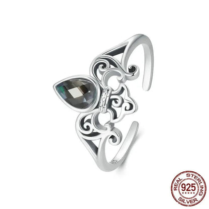 Sterling Silver Retro Iris Open Flower Ring