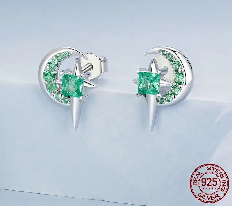 925 Sterling Silver Moon and Star Earrings - TEA LU SHOP