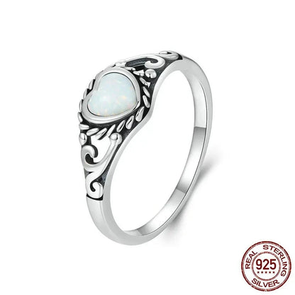 Opal Heart-shaped Sculptured Pattern Ring