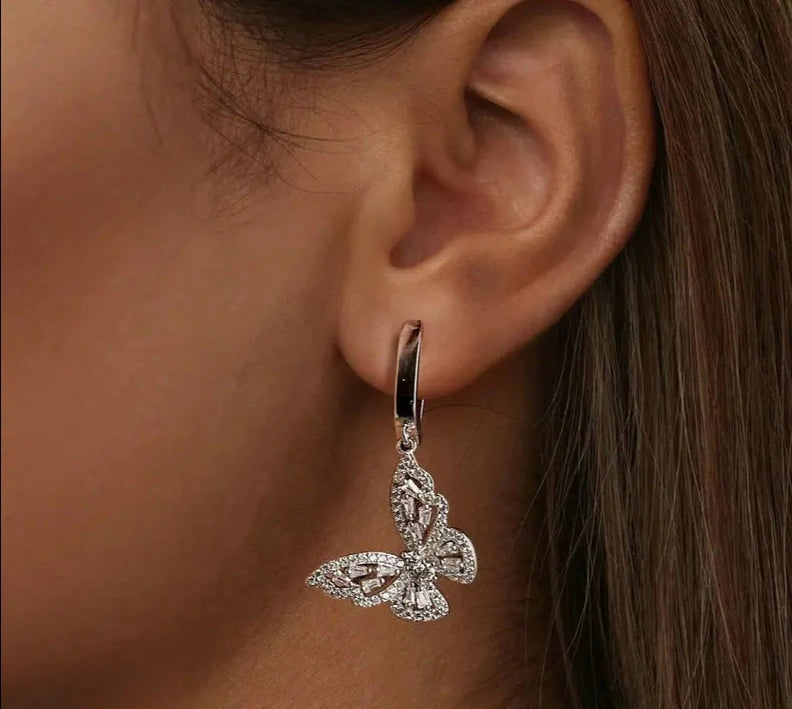 CZ Butterfly Hoop Earrings