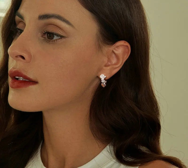 925 Sterling Silver Dainty Flower Hoop Earrings - TEA LU SHOP