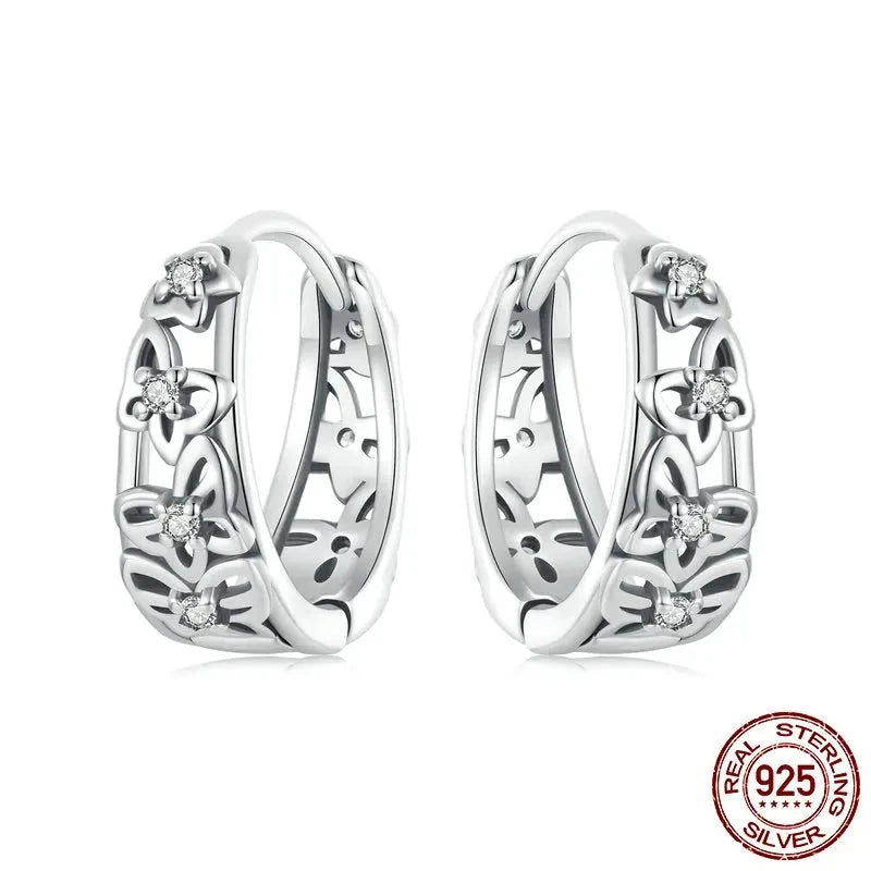 925 Sterling Silver Hollowed Butterfly Hoop Earrings
