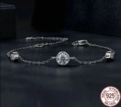 925 Sterling Silver Bezel Starry Moissanite Chain Bracelet