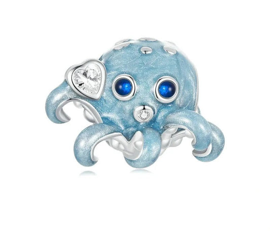 925 Sterling Silver Blue Enamel Octopus Charm - Shine Bright Store