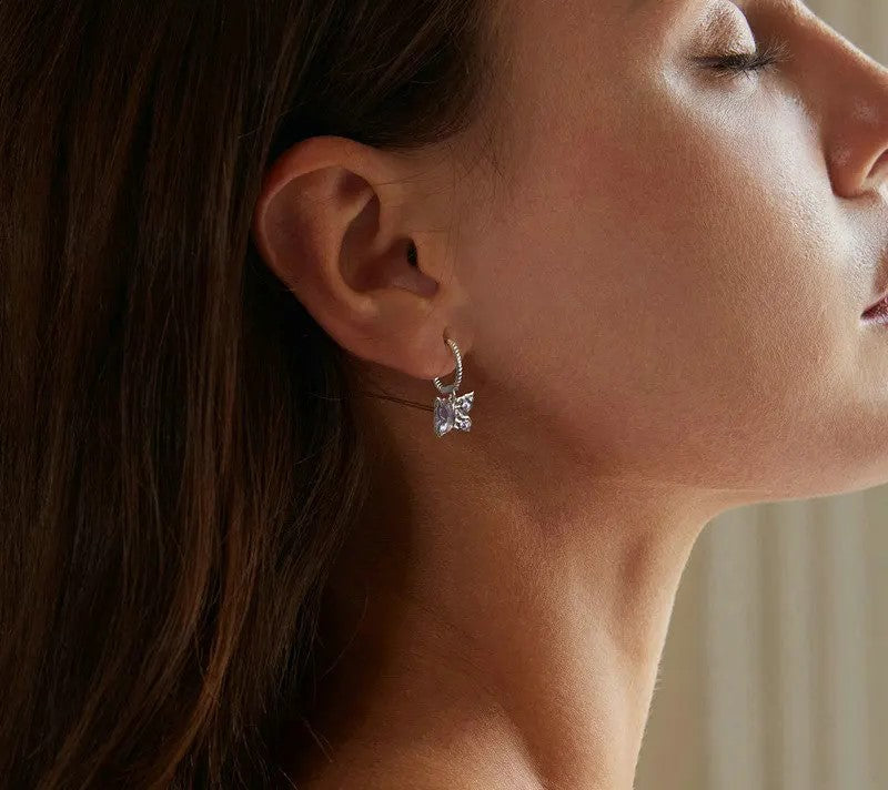 925 Sterling Silver Zircon Butterfly Hoop Earrings - Shine Bright Store
