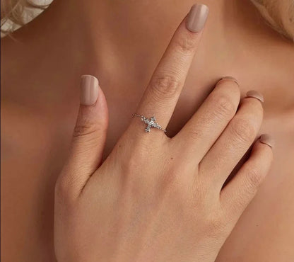 925 Sterling Silver Cross Chain Ring