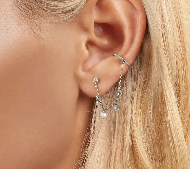 Sparkling Starry Chain Tassel Zircon Drop Mono-Earring