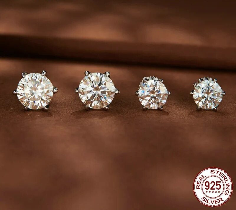 925 Sterling Silver Moissanite Stud Earrings - TEA LU SHOP