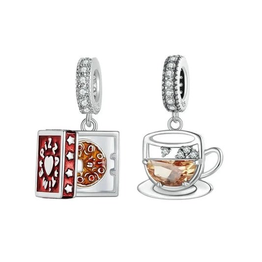 925 Sterling Silver Pizza/Coffee Pendant