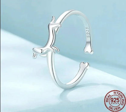 925 Sterling Silver Cute Dachshund Ring