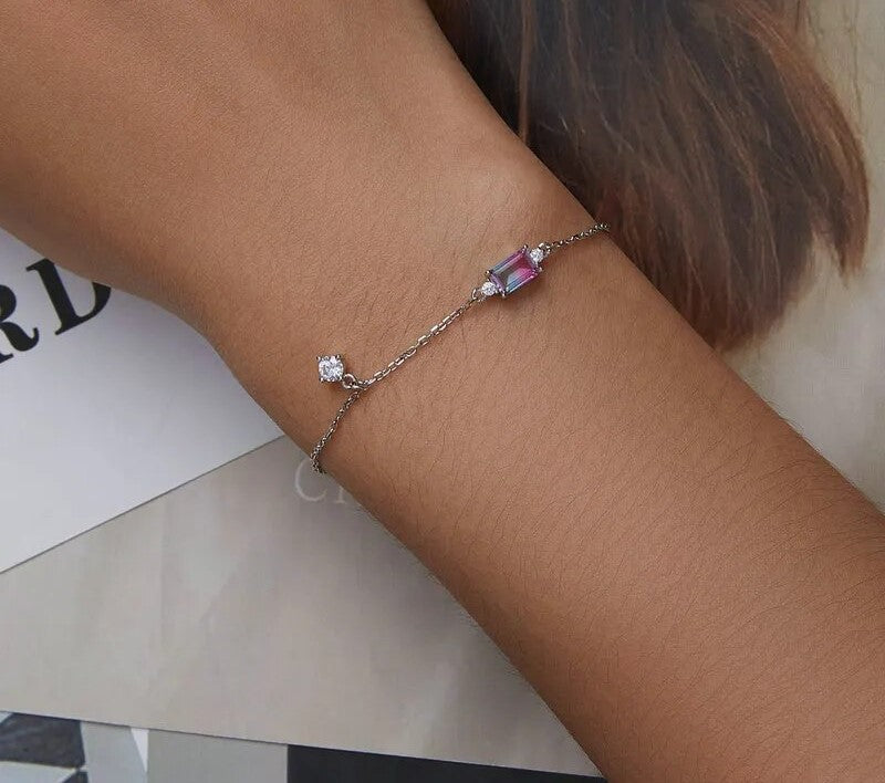 925 Sterling Silver Synthetic Tourmaline Bracelet - TEA LU SHOP