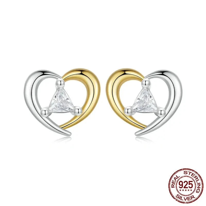 Two-Tone Gold Plated Heart Stud Earrings