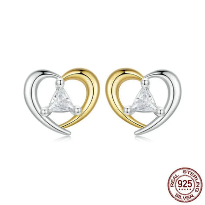 Two-Tone Gold Plated Heart Stud Earrings