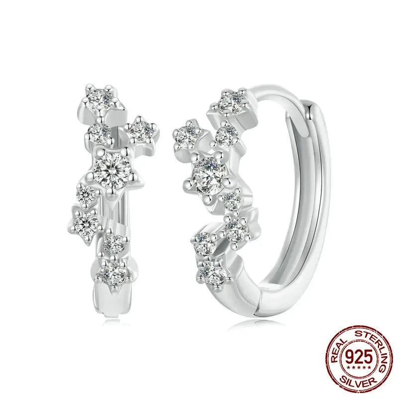 925 Sterling Silver Shiny Starry Ear Buckles